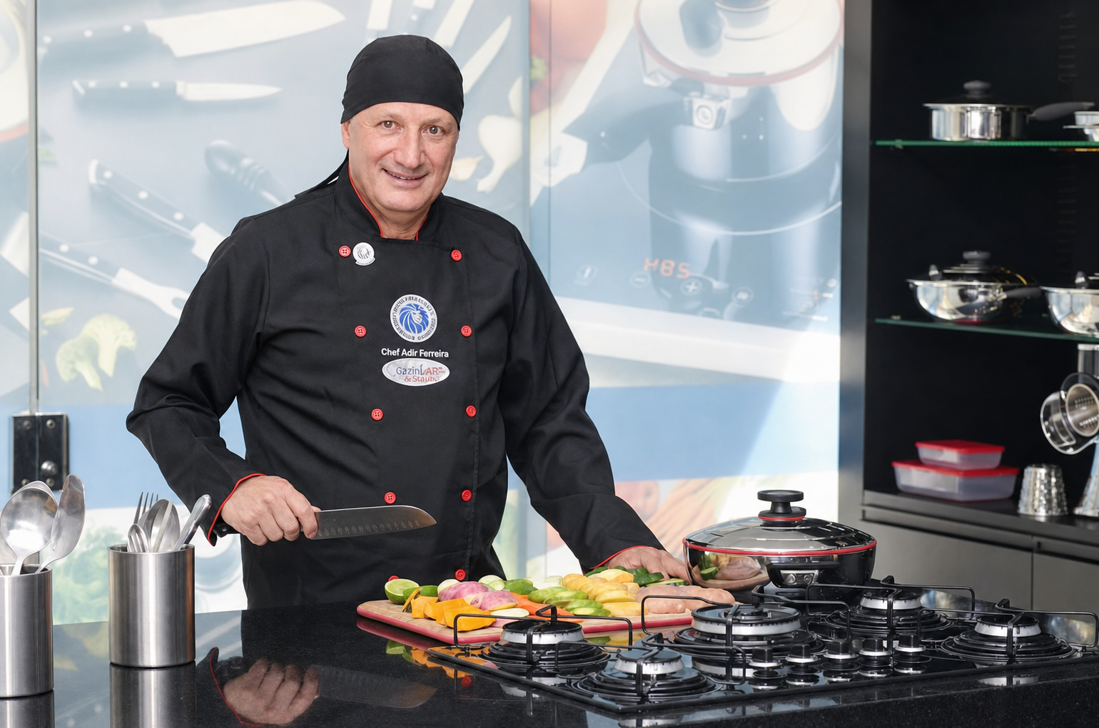 Chef Adir Ferreira durante uma demonstração culinária